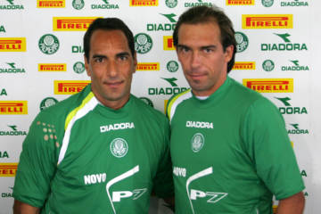 No dia 26/12/2006, Paulo Baier e Edmundo eram apresentados no CT do Palmeiras (Foto: Djalma Vassão/Gazeta Press)