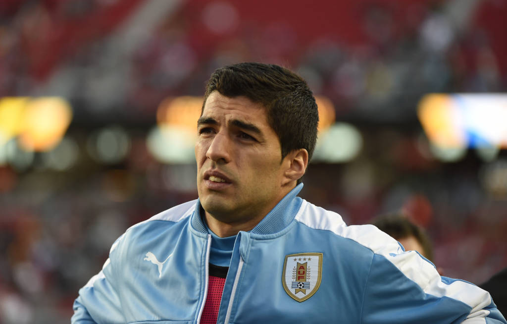 Uruguay's Luis Suarez is pictured before the start of the Copa America Centenario football tournament match against Jamaica in Santa Clara, California, United States, on June 13, 2016. / AFP PHOTO / Mark RALSTON