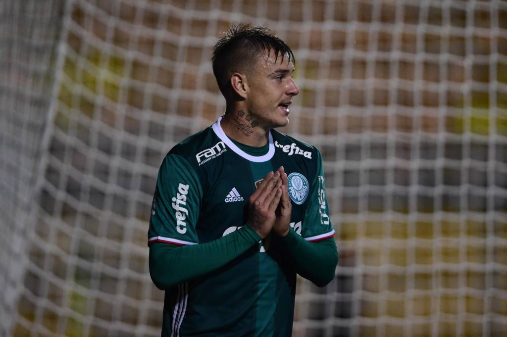 Roger Guedes, jogador do Palmeiras, comemora seu gol durante partida contra o Grêmio, válida pela quinta rodada do Campeonato Brasileiro 2016.