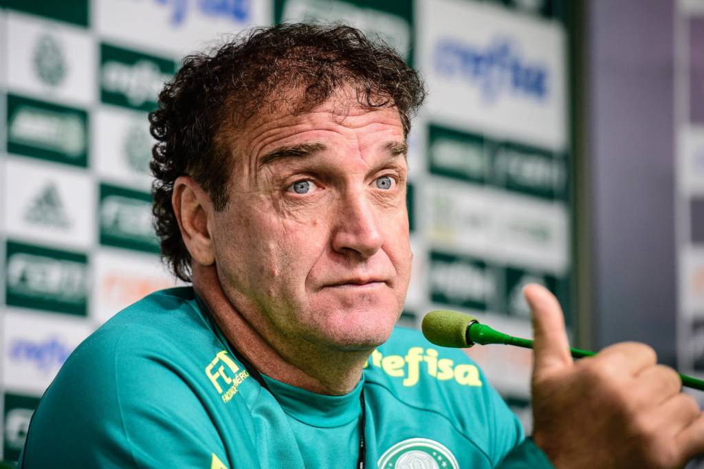 Cuca, técnico do Palmeiras, durante entrevista coletiva após o treino na Academia de Futebol da Barra Funda, na Zona Oeste da capital paulista.