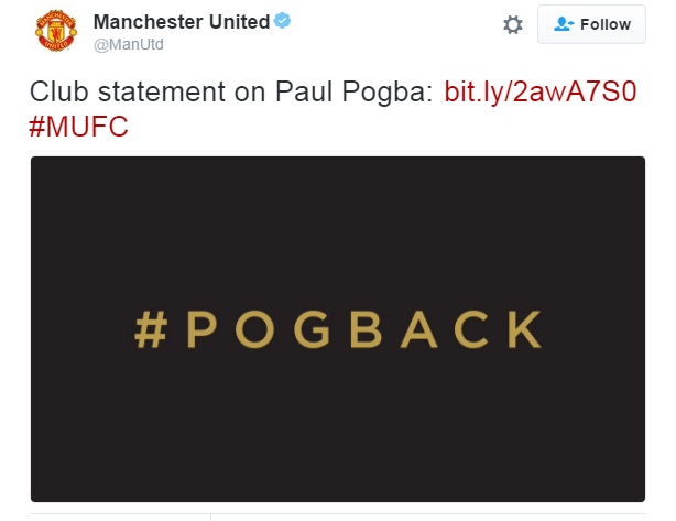 Publicação no twitter oficial do Manchester United (Foto: Reprodução/Manchester United)