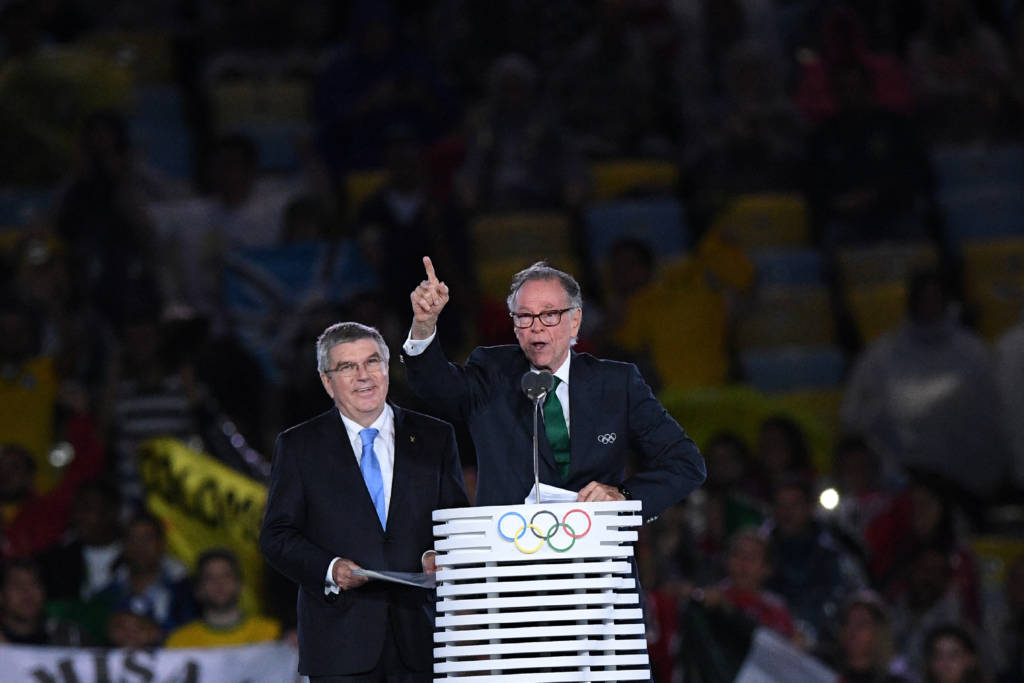 O presidente do COB, Carlos Arthur Nuzman, e o mandatário do COI, Thomas Bach, fizeram discursos acalorados (Foto: Leon Neal/AFP)
