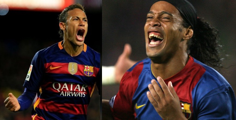 Neymar está a um gol de igualar marca de Ronaldinho (Foto: Montagem/AFP)