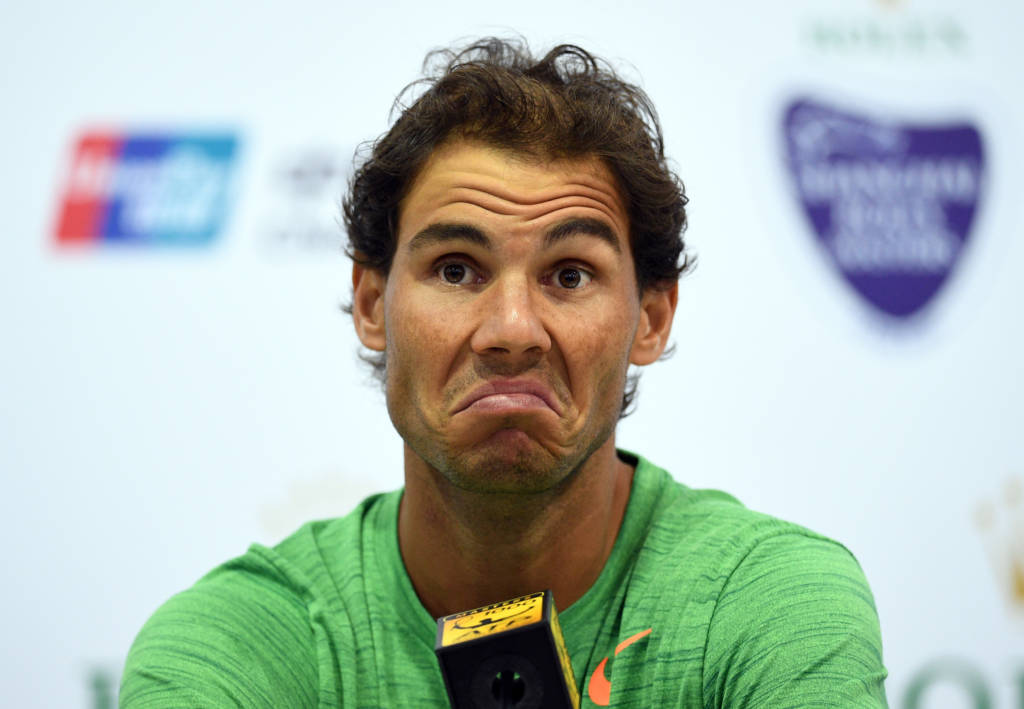Rafael Nadal of Spain attends a press conference at the Shanghai Masters tennis tournament in Shanghai on October 10, 2016. / AFP PHOTO / JOHANNES EISELE