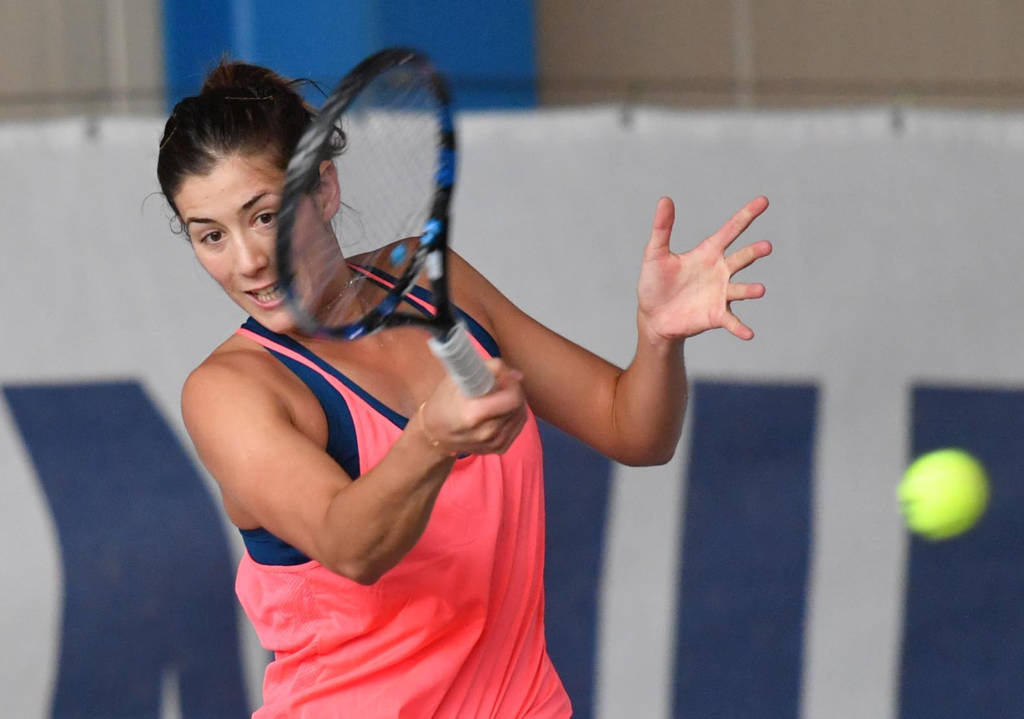 Garbinee Muguruza Blanco of Spain hits the ball during a training unit at the WTA Ladies Tennis Tournament, on October 10, 2016 in Linz. / AFP PHOTO / APA / BARBARA GINDL / Austria OUT