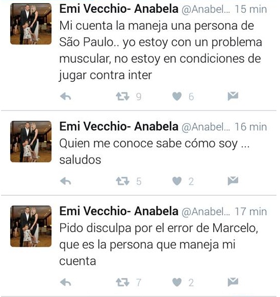 Ao tentar explicar sua reclamação, Vecchio acabou contradizendo a nota oficial do clube sobre seu estado físico (Foto: Reprodução/Twitter)