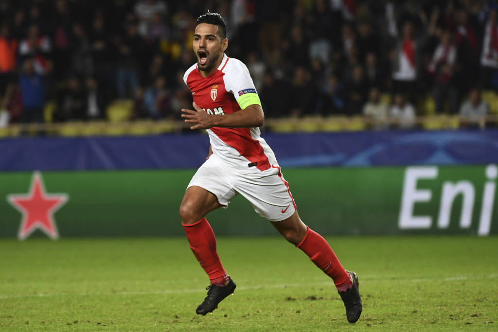 Monaco's Colombian forward Radamel Falcao celebrates after scoring a goal during the UEFA Champions League Group E football match between AS Monaco FC and PFC CSKA Moscow at the Louis II Stadium in Monaco on November 2, 2016. / AFP PHOTO / ANNE-CHRISTINE POUJOULAT