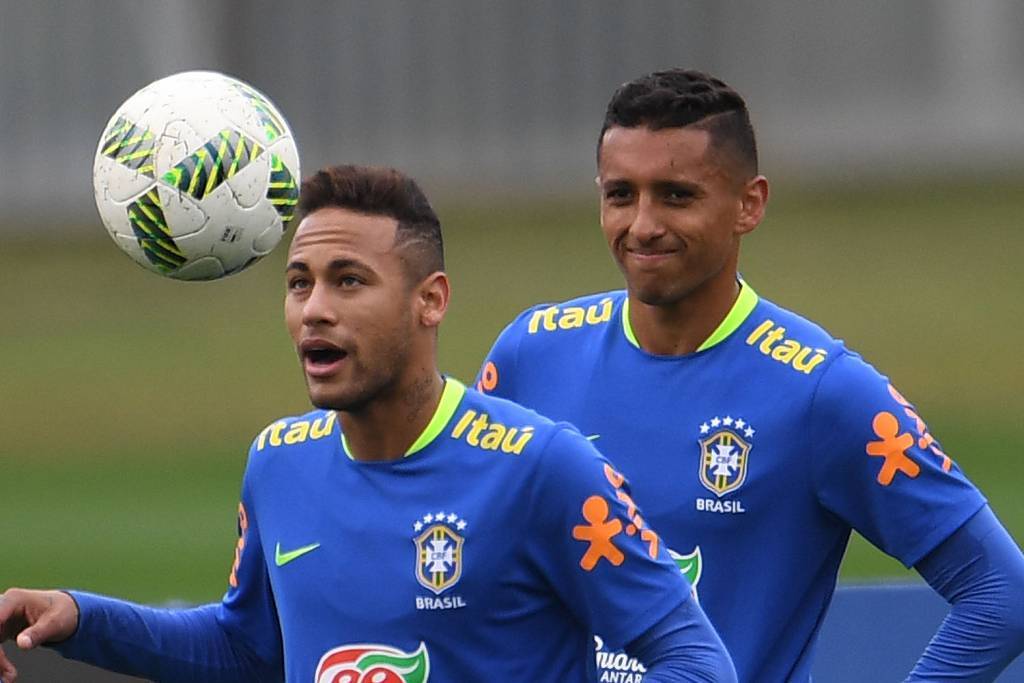 Neymar e Marquinhos jogam juntos na Seleção Brasileira (Foto: Vanderlei Almeida/AFP)