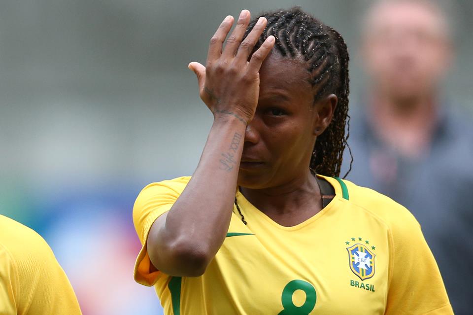 A veterana Formiga se emocionou bastante em seu adeus à Seleção Brasileira (foto: Lucas Figueiredo/CBF)