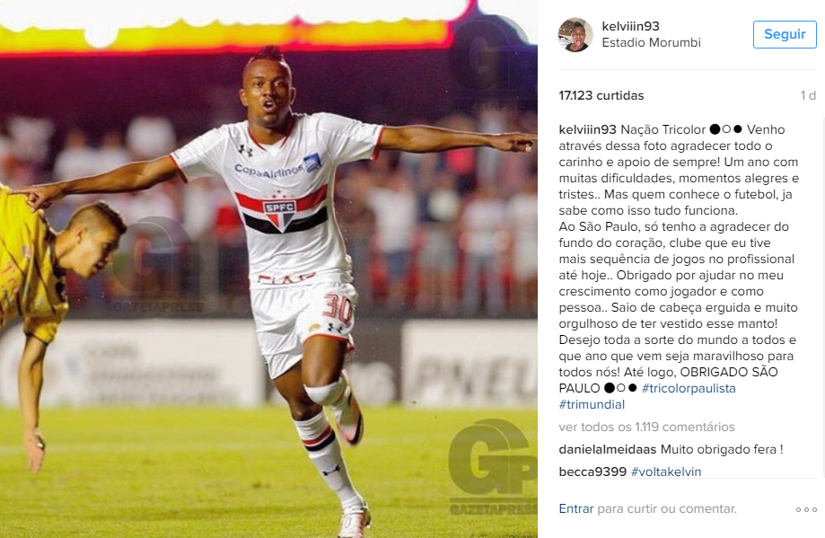 Kelvin postou sua despedida em sua conta no Instagram (Foto: reprodução)