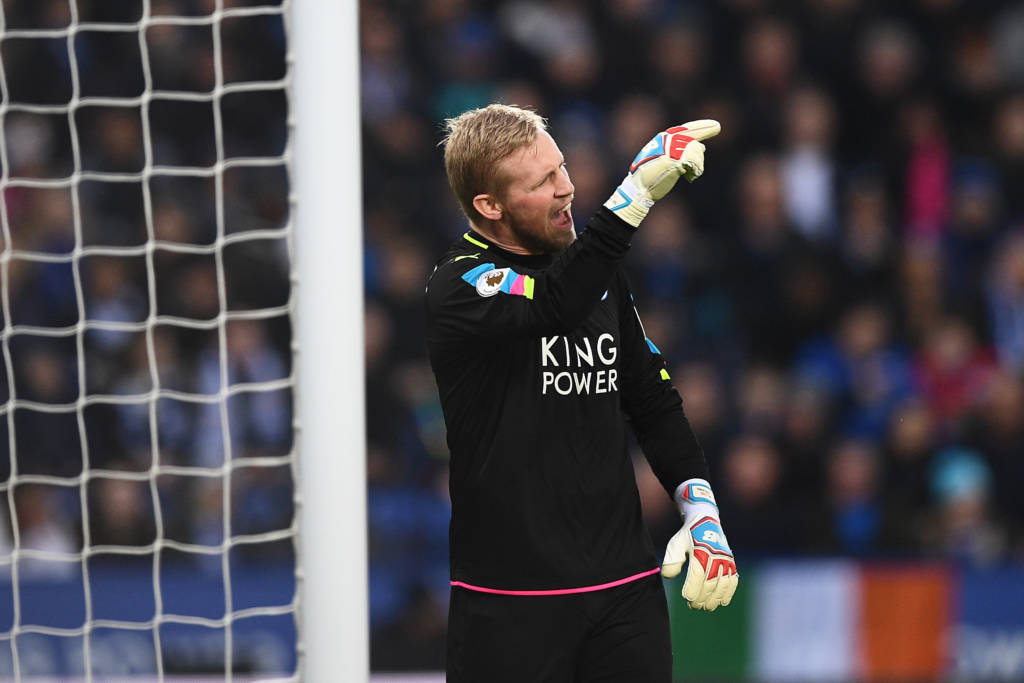 Leicester City's Danish goalkeeper Kasper Schmeichel gestures during the English Premier League football match between Leicester City and West Ham United at King Power Stadium in Leicester, central England on December 31, 2016. / AFP PHOTO / Justin TALLIS / RESTRICTED TO EDITORIAL USE. No use with unauthorized audio, video, data, fixture lists, club/league logos or 'live' services. Online in-match use limited to 75 images, no video emulation. No use in betting, games or single club/league/player publications. /