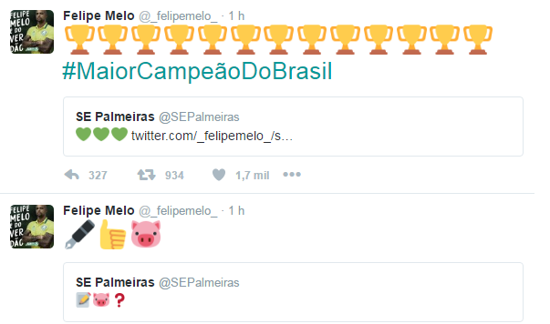 Antes de ser anunciado como reforço do Palmeiras, Felipe Melo usou o Twitter para comemorar o acerto (Foto: Reprodução)