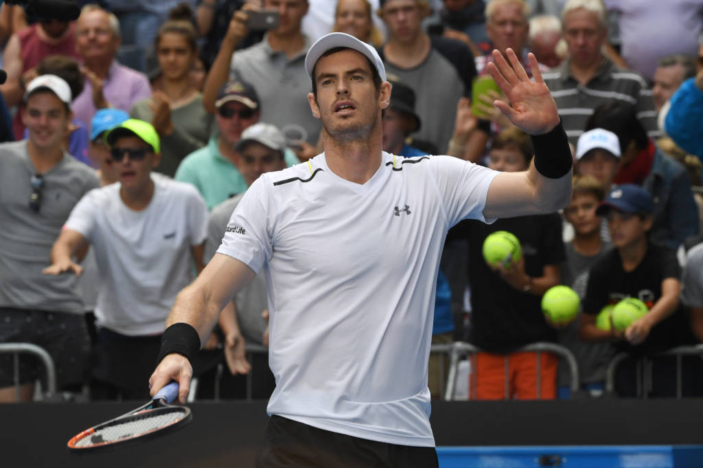 Britain's Andy Murray celebrates beating Sam Querrey of the US during their men's singles third round match on day five of the Australian Open tennis tournament in Melbourne on January 20, 2017. / AFP PHOTO / SAEED KHAN / IMAGE RESTRICTED TO EDITORIAL USE - STRICTLY NO COMMERCIAL USE