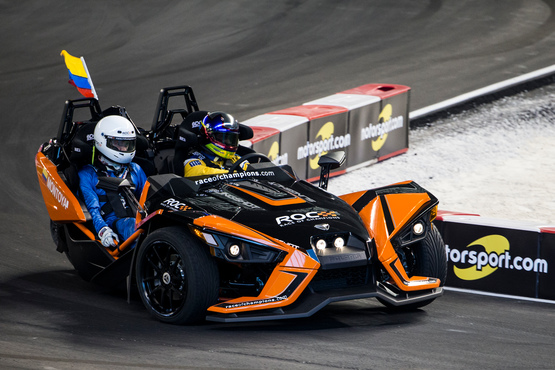 Juan-Pablo Montoya (COL) driving the Polaris Slingshot SLR on track during the Race of Champions on Saturday 21 January 2017 at Marlins Park, Miami, Florida, USA
