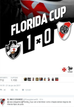 Perfil respondeu ao Vasco no Twitter com insultos racistas (Foto: Reprodução/Twitter)