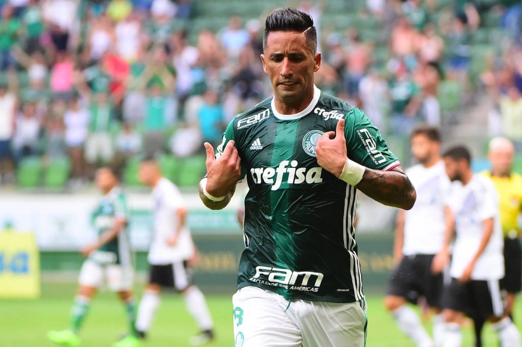 Barrios comemora gol durante Palmeiras X Ponte Preta,em jogo amistoso,na arena Palestra Italia,em Sao Paulo, SP 29/01/2017 Foto:Sergio Barzaghi/Gazeta Press