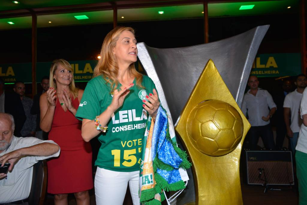 A empresária Leila Pereira, da Crefisa, durante o lançamento de sua candidatura ao Conselheira Deliberativo do Palmeiras, que acontece em um hotel na Região Central de São Paulo.