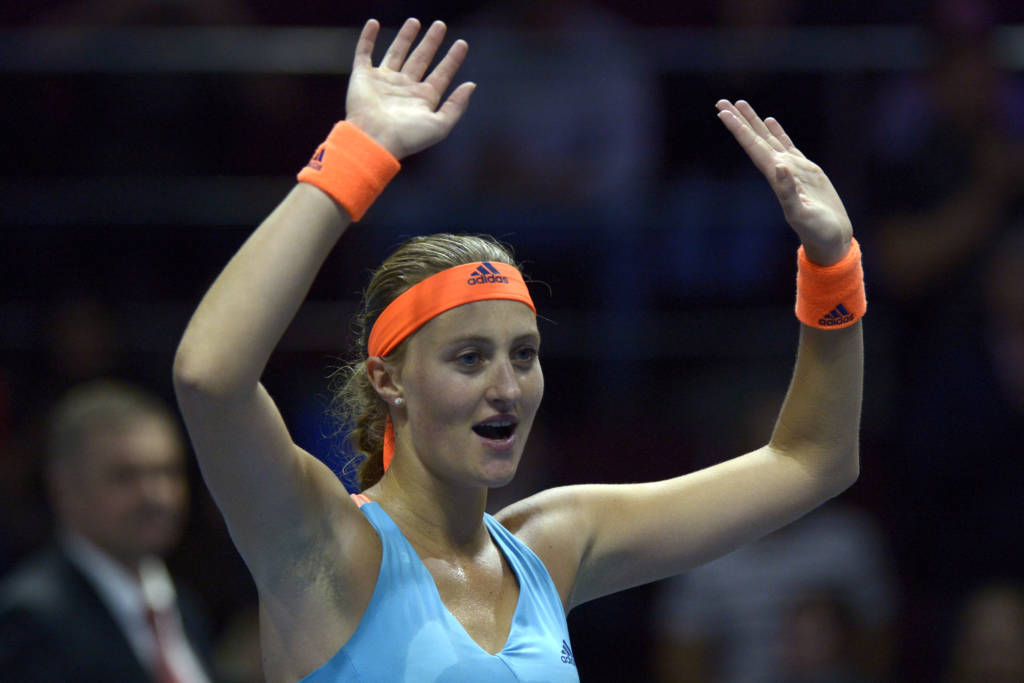 France's Kristina Mladenovic reacts after the final match of the WTA St Petersburg Ladies Trophy 2017 tennis tournament against Kazakstan's Yulia Putintseva at the Sibur Arena in Saint Petersburg on February 5, 2017. / AFP PHOTO / OLGA MALTSEVA