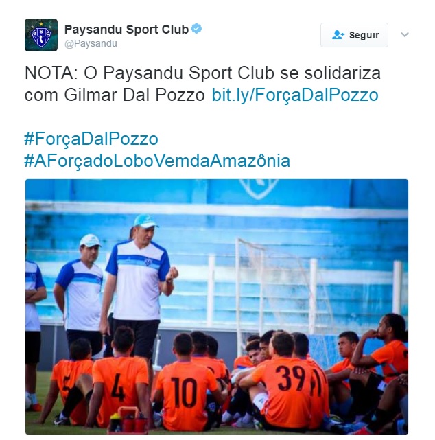 Paysandu demonstrou apoio ao técnico Gilmar Dal Pozzo (Foto: Reprodução/Twitter)