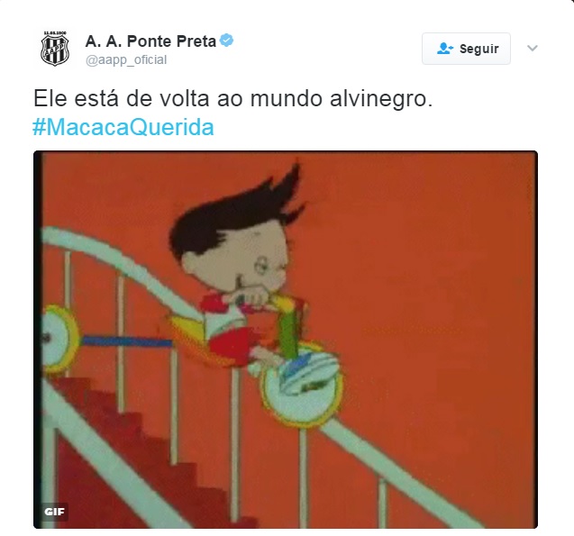 Ponte usou seu Twitter oficial para anunciar o volante (Foto: Reprodução/Twitter)