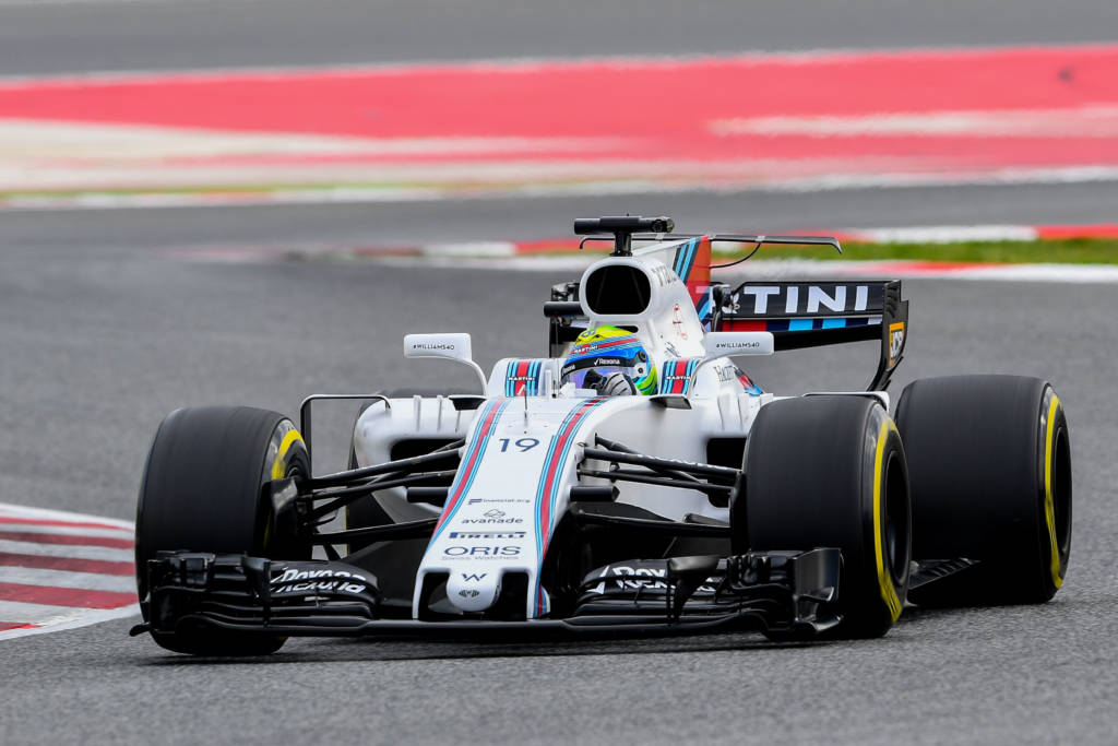 Williams' Brazilian driver Felipe Massa drives at the Circuit de Barcelona Catalunya on March 8, 2017 in Montmelo, on the outskirts of Barcelona during the second day of the second week of tests for the Formula One Grand Prix season. / AFP PHOTO / Josep Lago