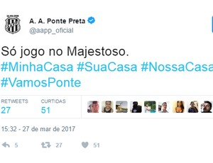 Ponte Preta vetou a possibilidade de jogar no Pacaembu (Foto: Reprodução Twitter)